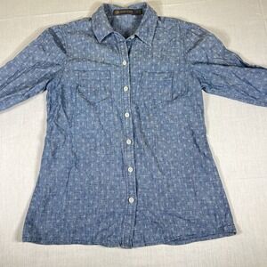 Outback Red Womens XS Chambray Shirt Anchor Print Button Up Long Sleeve